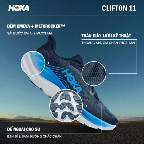  Giày Chạy Bộ Nam Hoka Clifton 11 - Varsity Navy / Faded Navy 
