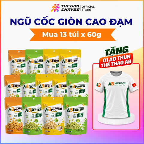  Combo Active Ngũ Cốc Giòn Cao Đạm AB 13 túi × 60g – Mix 3 Vị + Tặng Áo AB 