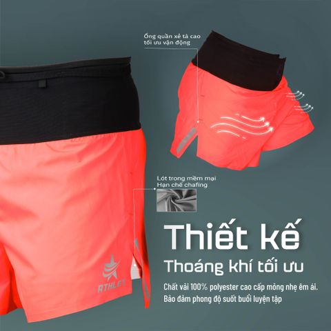  Quần Short Chạy Bộ Athlet ATQ403 Đa Năng , Có Đai Belt - Cam 