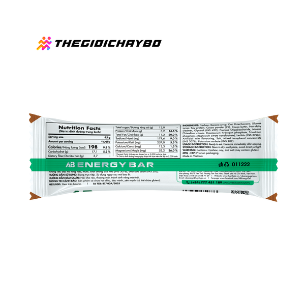  Thanh Năng Lượng AB Energy Bar - Vị Cacao Bạc Hà 