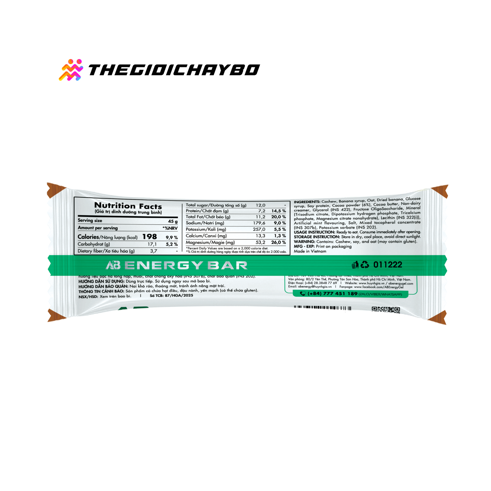 Thanh Năng Lượng AB Energy Bar - Vị Cacao Bạc Hà