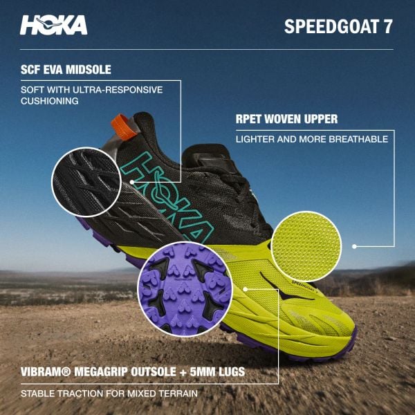  Giày Chạy Địa Hình Nam Hoka Speedgoat 7 - Black / Citrus 