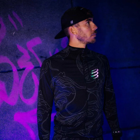  Nón Chạy Bộ Compressport 5 Panel Light Cap - BLACK/AURORA 