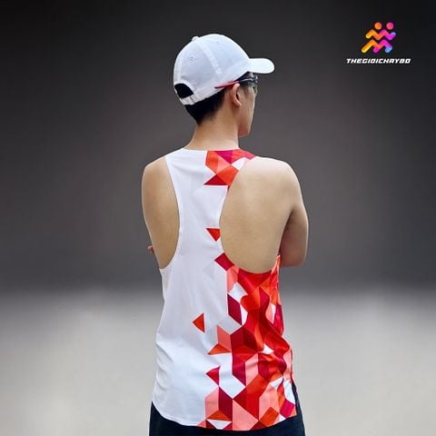  Áo Chạy Bộ Singlet Athlet ATS101 Unisex Siêu Nhẹ, Thoáng Khi, Nhanh Khô - Đỏ Trắng 