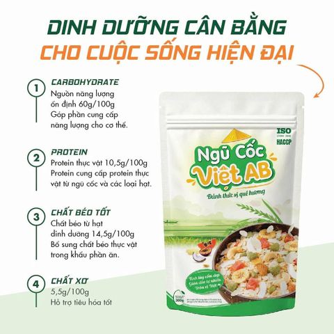 Túi Ngũ Cốc Việt AB - Cốm Dẹp Miền Tây Mix Hạt Và Trái Cây Sấy 