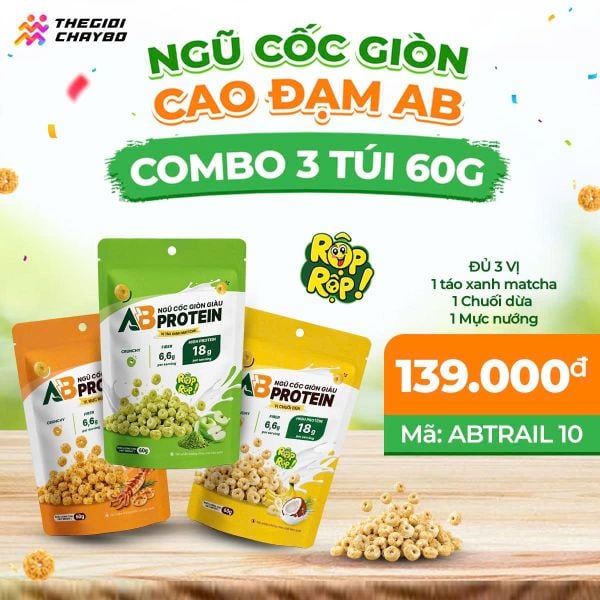  Combo 3 Túi Ngũ Cốc Giòn Cao Đạm AB 60g – Mix Vị 