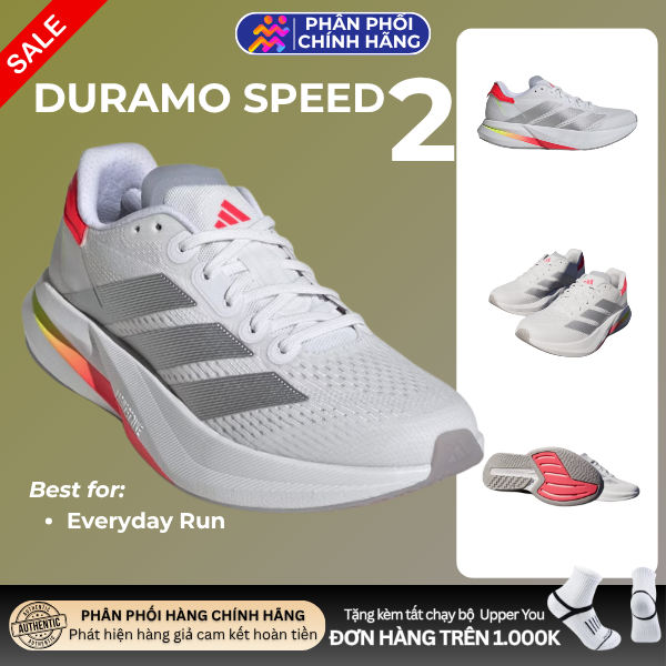  Giày Chạy Bộ Nữ Adidas Duramo Speed 2 - White / Silver Metallic / Lucid Red 