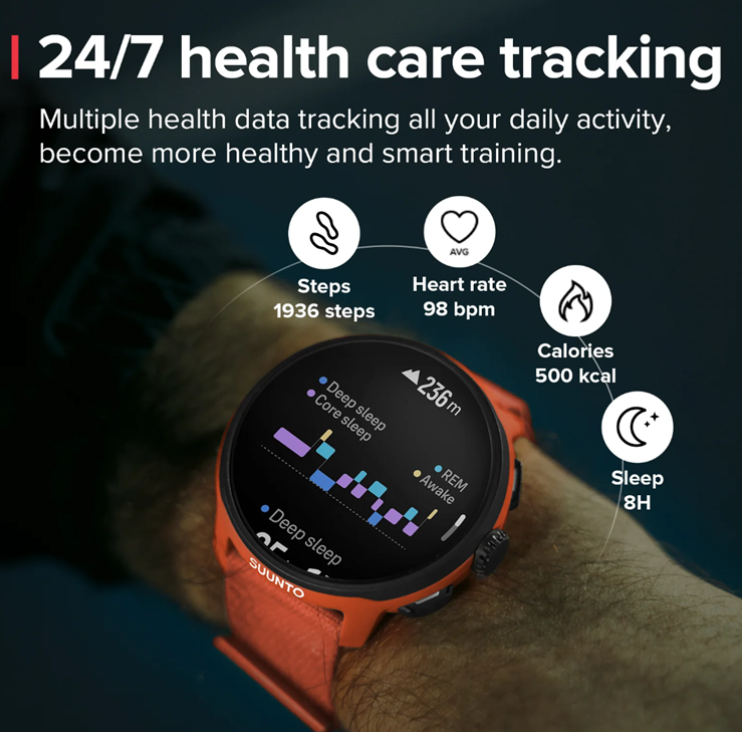  Đồng Hồ GPS Suunto Run Viền Thép 46mm, Dây Đeo Nylon - Coral Orange 