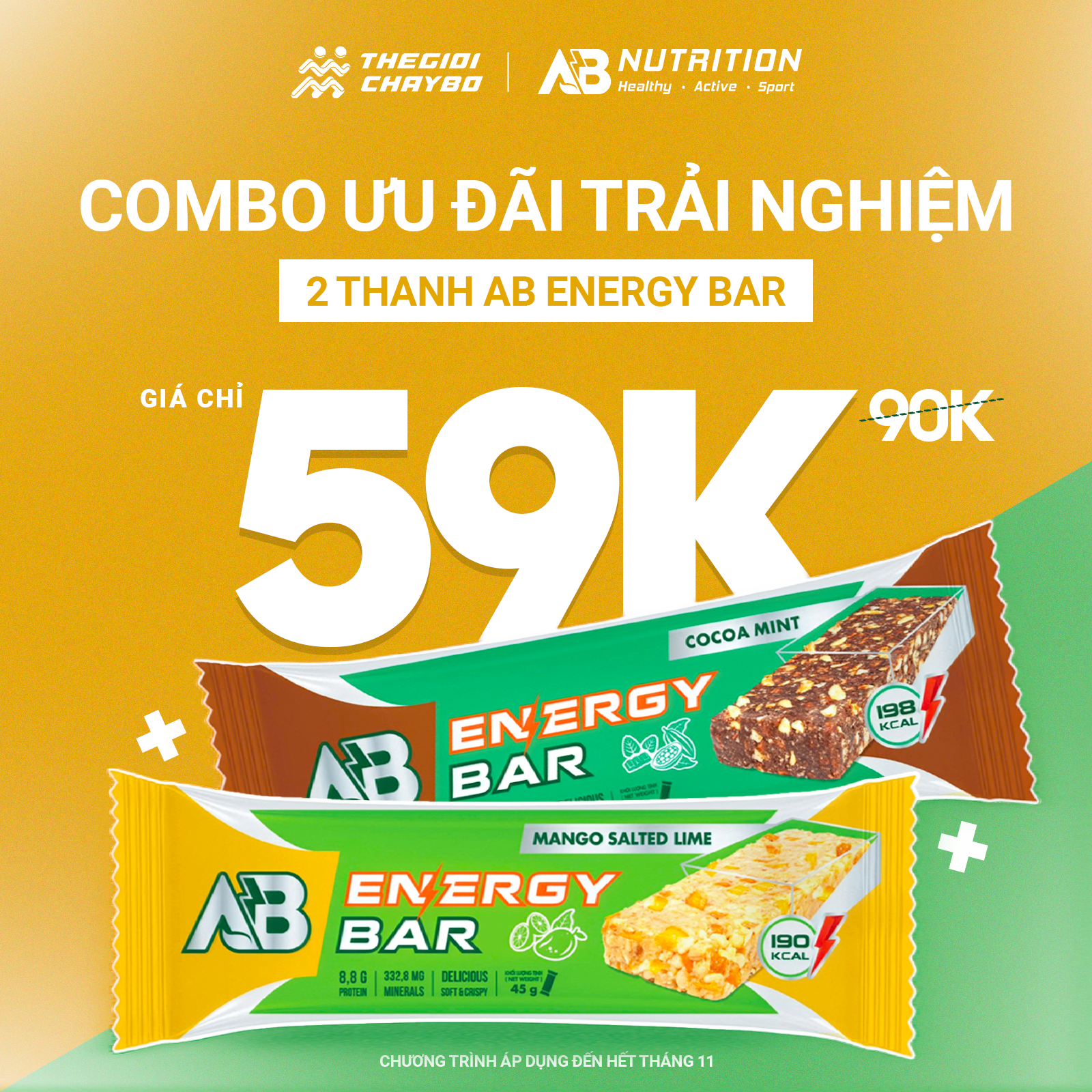  Combo Trải Nghiệm 2 Thanh Năng Lượng AB Energy Bar Mix Vị 