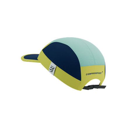  Nón Chạy Bộ Compressport 5 Panel Light Cap - Eggshell Blue/Green Sheen/Dress Blues 