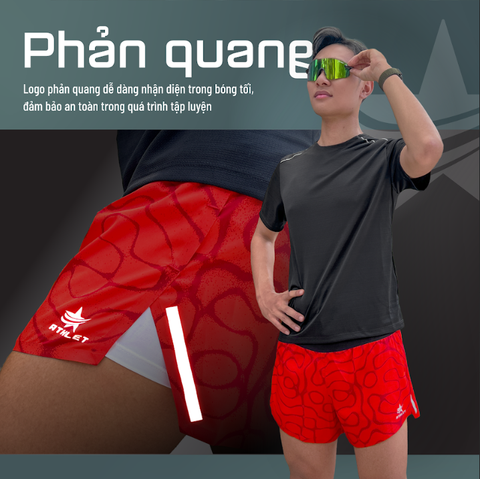  Quần Short Chạy Bộ Athlet ATQ410 Đa Năng , Có Đai Belt - Đỏ Vân Tròn 