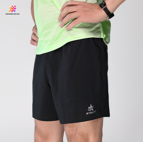  Quần Short Chạy Bộ 5 Inchs Athlet ATQ501 Đa Năng , Có Đai Belt - Đen Trơn 