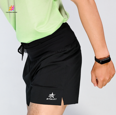  Quần Short Chạy Bộ 5 Inchs Athlet ATQ501 Đa Năng , Có Đai Belt - Đen Trơn 