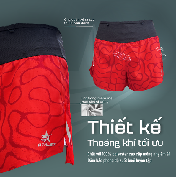 Quần Short Chạy Bộ Athlet ATQ410 Đa Năng , Có Đai Belt - Đỏ Vân Tròn