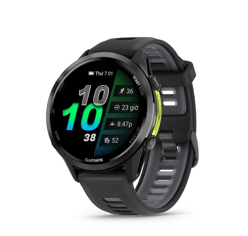 Đồng Hồ Thể Thao Garmin Forerunner 970 – Carbon Gray DLC Titanium, Black/Translucent Whitestone Band