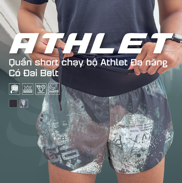 Quần Short Chạy Bộ Athlet ATQ411 Đa Năng , Có Đai Belt - Trắng Khói