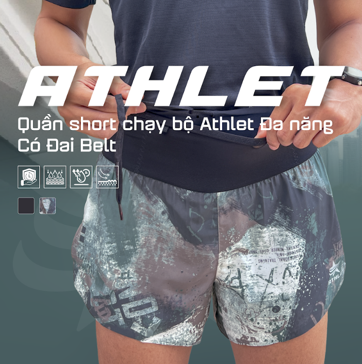 Quần Short Chạy Bộ Athlet ATQ411 Đa Năng , Có Đai Belt - Trắng Khói