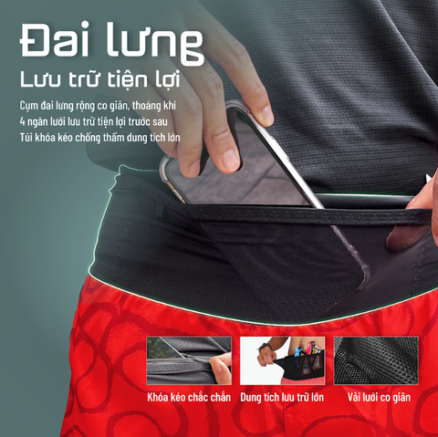  Quần Short Chạy Bộ Athlet ATQ410 Đa Năng , Có Đai Belt - Đỏ Vân Tròn 