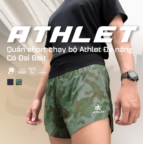 right Quần Short Chạy Bộ Athlet ATQ409 Đa Năng , Có Đai Belt - Xanh Camo