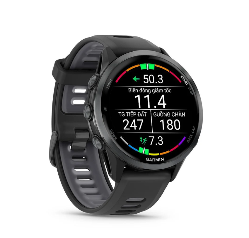 Đồng Hồ Thể Thao Garmin Forerunner 970 – Carbon Gray DLC Titanium, Black/Translucent Whitestone Band