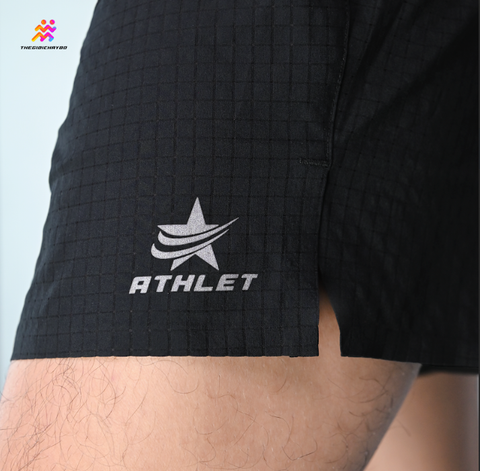  Quần Short Chạy Bộ 5 Inchs Athlet ATQ501 Đa Năng , Có Đai Belt - Đen Trơn 