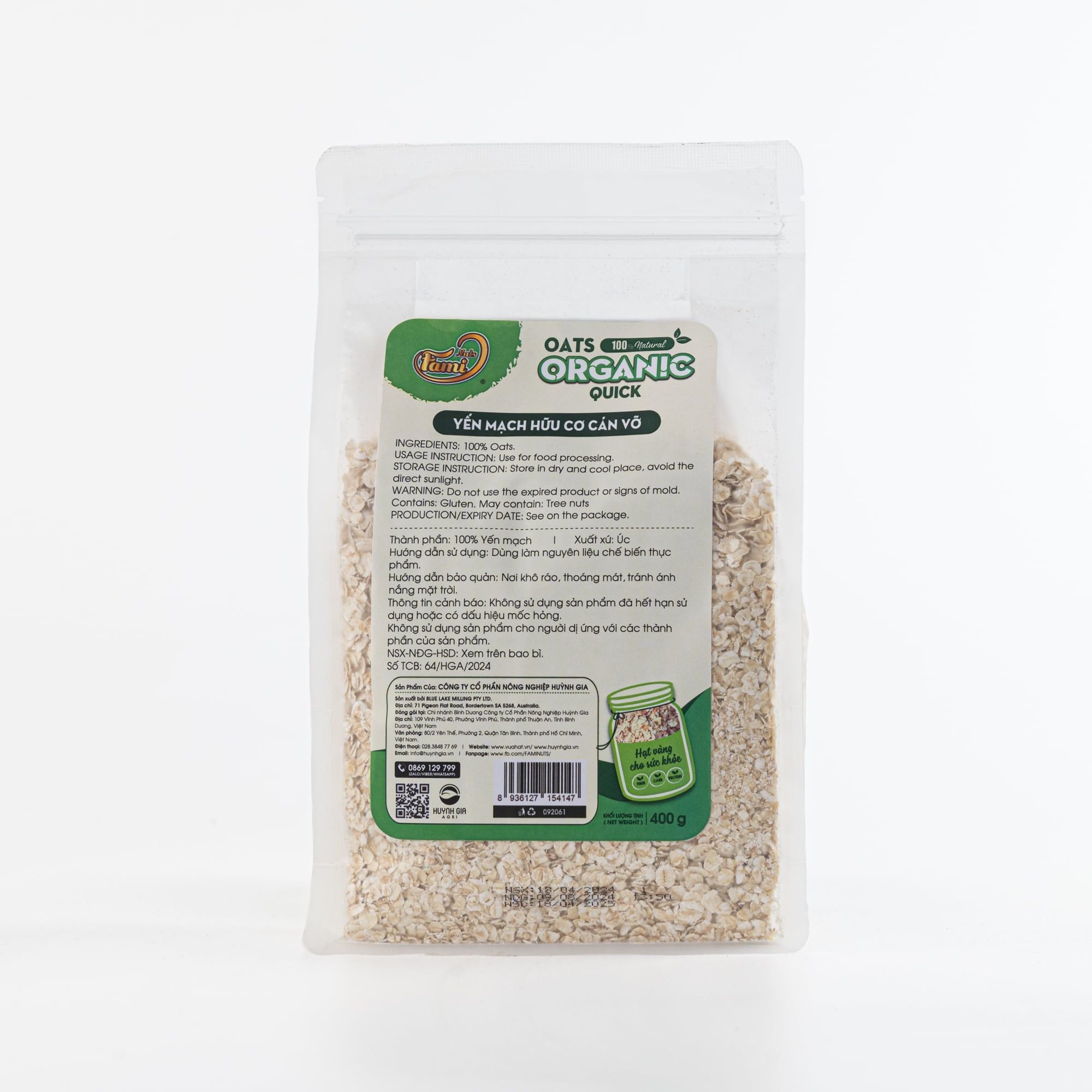  Yến Mạch Hữu Cơ Cán Vỡ Faminuts - Túi 700g 