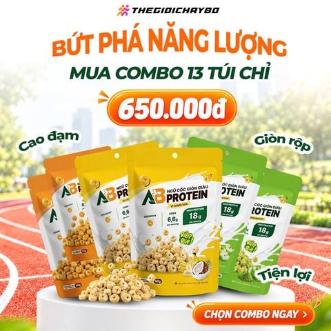  Combo Active Ngũ Cốc Giòn Cao Đạm AB 13 túi × 60g – Mix 3 Vị + Tặng Áo AB 