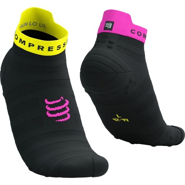 Tất Chạy Bộ Compressport Pro Racing Socks V4.0 Ultralight Run Low - Black/Safe Yellow/Neo Pink 