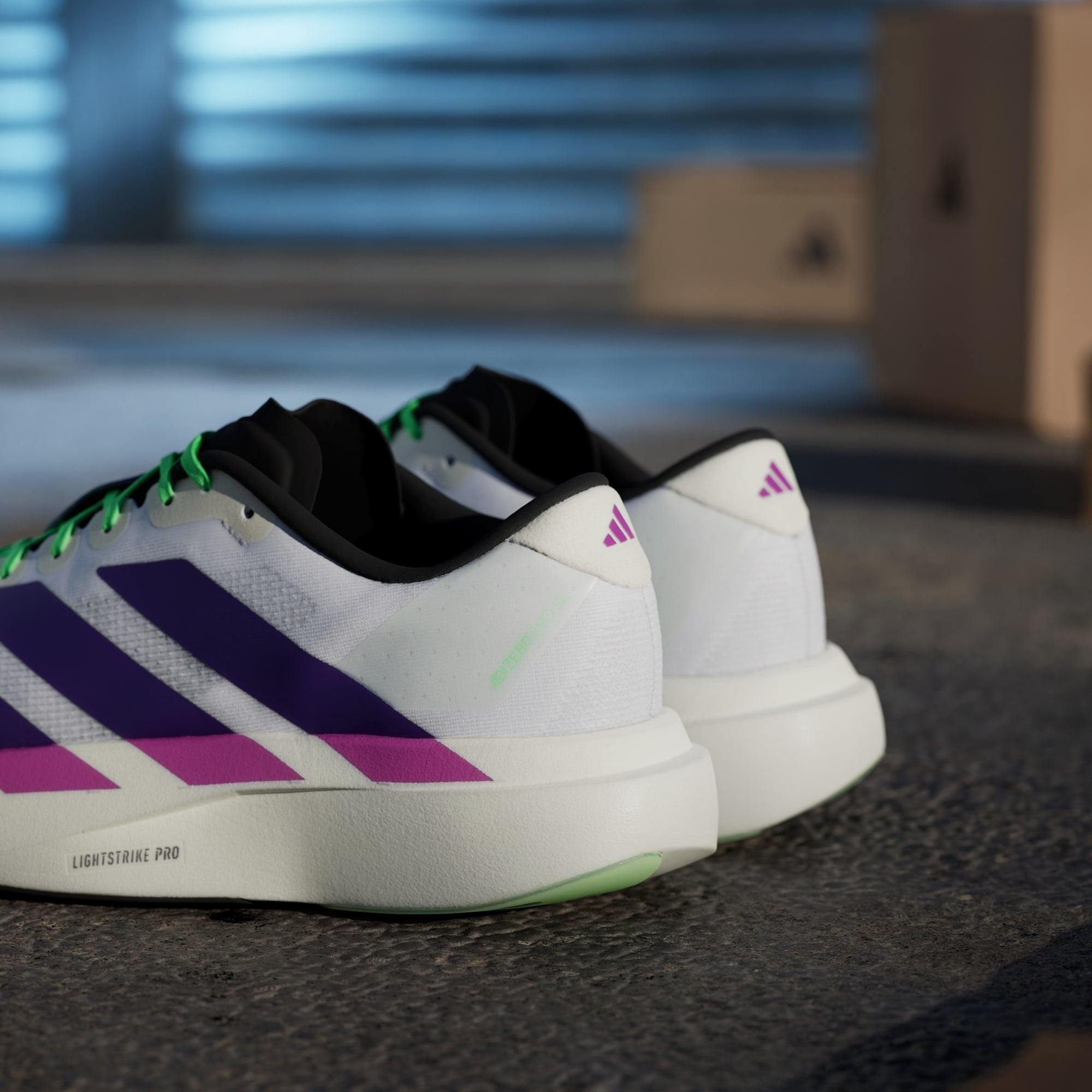  Giày Chạy Bộ Nam ADIDAS Adizero Evo SL - Ftwr White/ Collegiate Purple/ Lime Burst 