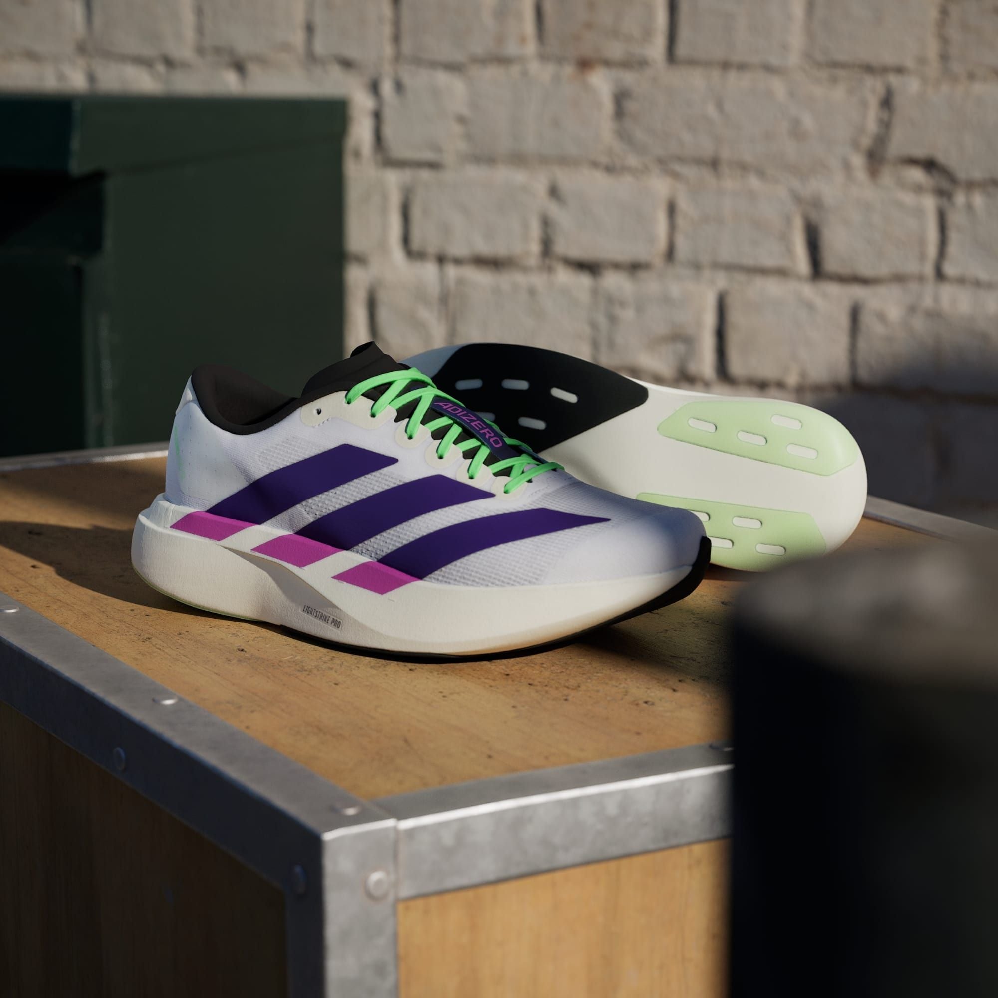  Giày Chạy Bộ Nam ADIDAS Adizero Evo SL - Ftwr White/ Collegiate Purple/ Lime Burst 