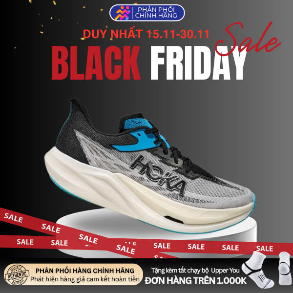  Giày Chạy Bộ Unisex HOKA Rocket X 3 - White / Black 