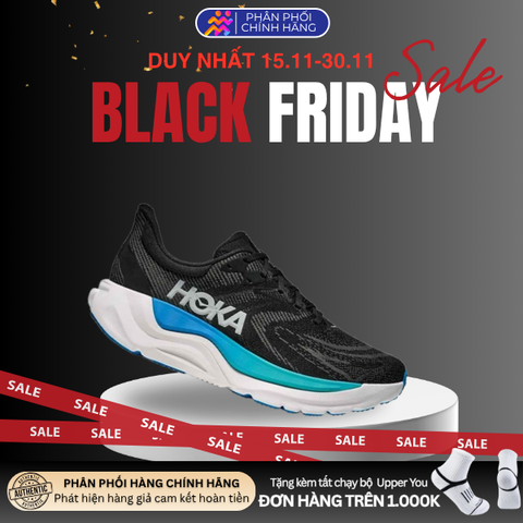  Giày Chạy Bộ Nam Hoka Arahi 8 Wide Road - Black / Skyward Blue 