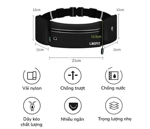  Túi Đeo Hông Chạy Bộ LiveFit Running Belt WB1028 