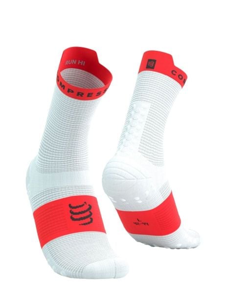  Tất Chạy Bộ Compressport Pro Racing Socks V4.0 Run High - White/Fluo Red 