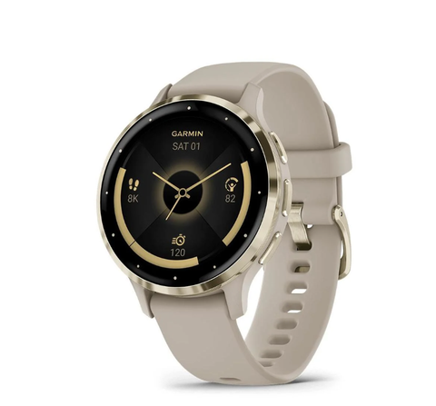  Đồng Hồ GPS Garmin Venu 3S - Steel Bezel with Cream Gold & Silicone Band 