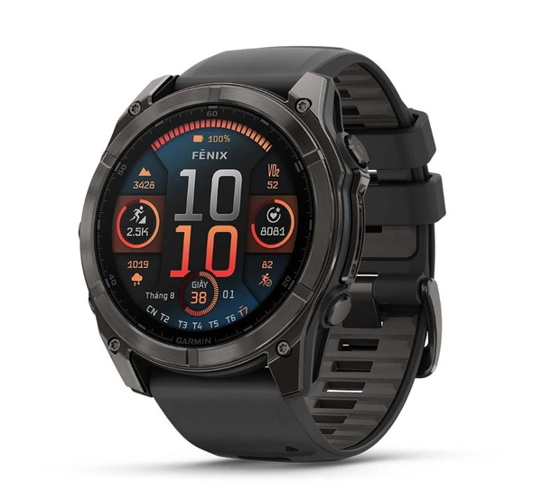  Đồng Hồ GPS Garmin Fenix 8 – 51 mm, AMOLED - Sapphire, Carbon Gray DLC Titanium with Black/Pebble Gray Silicone Band 