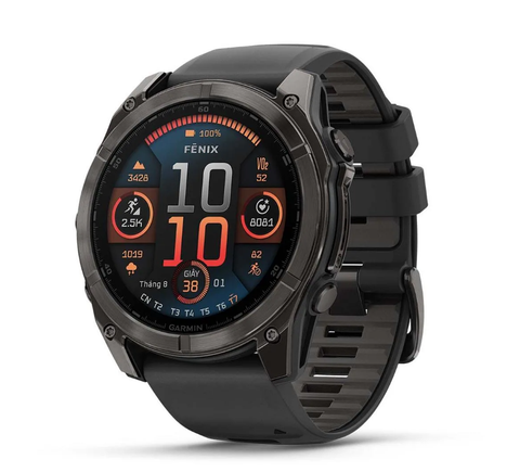  Đồng Hồ GPS Garmin Fenix 8 – 51 mm, AMOLED - Sapphire, Carbon Gray DLC Titanium with Black/Pebble Gray Silicone Band 