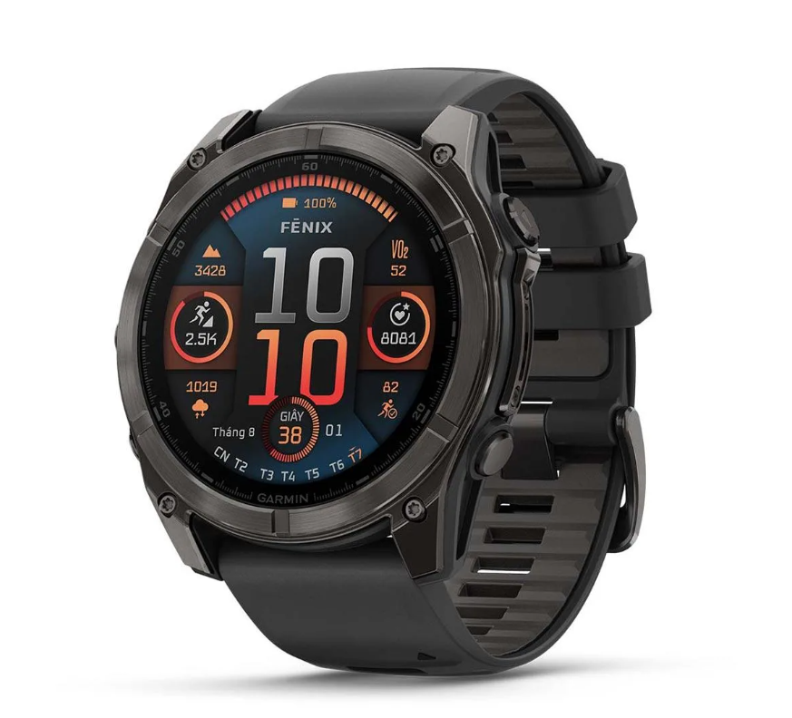  Đồng Hồ GPS Garmin Fenix 8 – 51 mm, AMOLED - Sapphire, Carbon Gray DLC Titanium with Black/Pebble Gray Silicone Band 