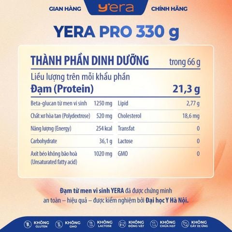  Đạm Từ Men Vi Sinh Yera Pro Hộp 330g - Vị Kem Vanilla 