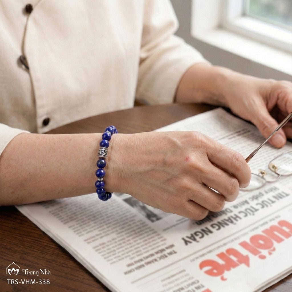 Vòng đá Lapis mix charm Om mani padme hum - xh1