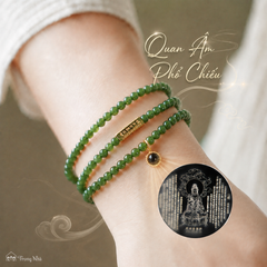 Vòng Diệu Tâm - đá 4 li cuốn 3 charm trụ Om Mani Padme Hum (  VHM 152)