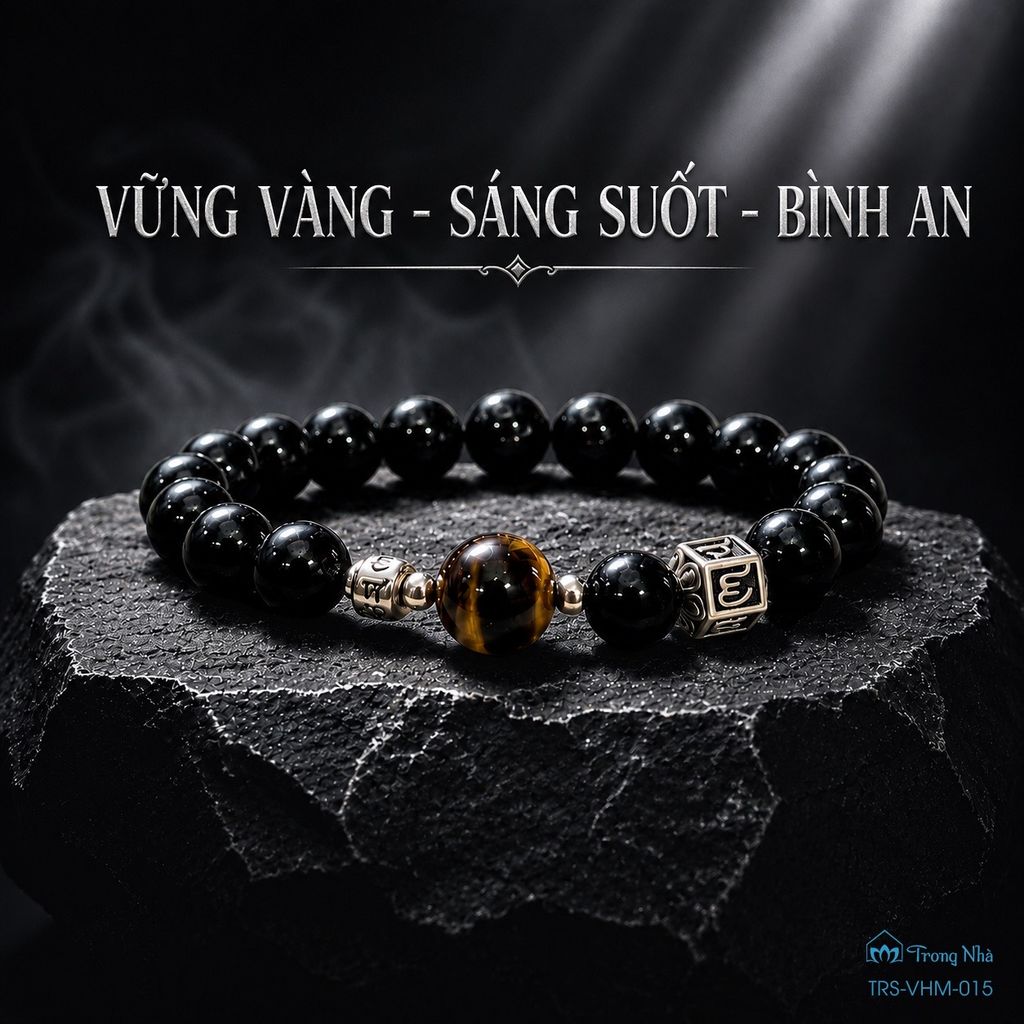 Vòng tourmaline đen mix Om mani padme hum