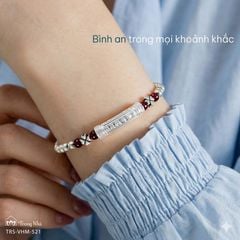 Lắc tay bi bạc mix charm Om mani padme hum ( VHM 521)