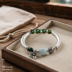 Vòng bạc mix ngọc Om mani padme hum VHM 391)