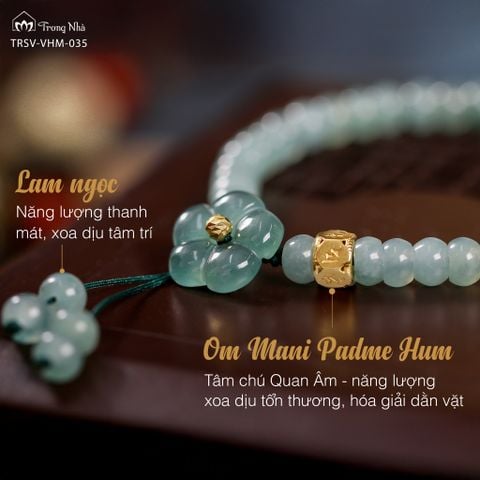 Vòng Tay Mai Ngọc Tâm An - Lam ngọc mix charm vàng khắc chú Om mani padme hum ( TRSV VHM 035 )