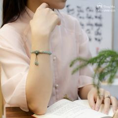 Vòng Tay Mai Ngọc Tâm An - Lam ngọc mix charm vàng khắc chú Om mani padme hum ( TRSV VHM 035 )