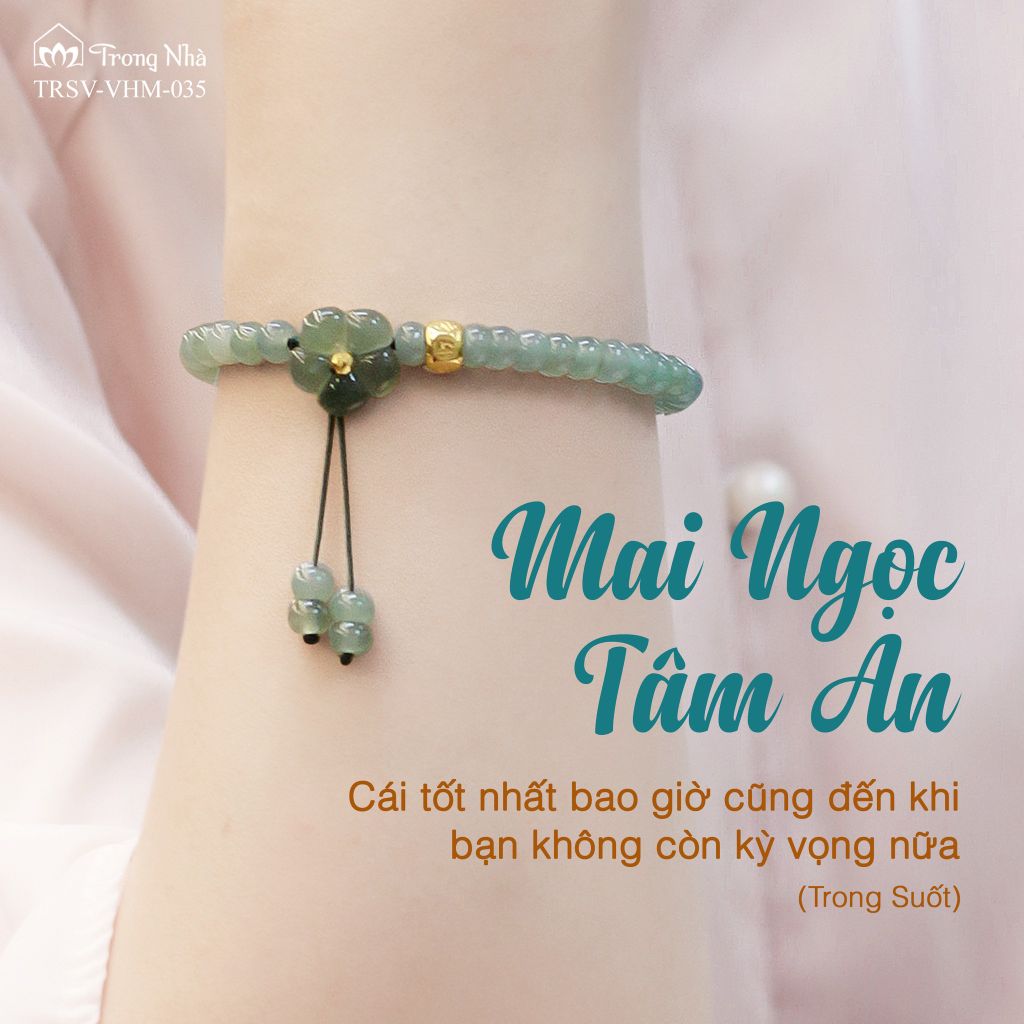 Vòng Tay Mai Ngọc Tâm An - Lam ngọc mix charm vàng khắc chú Om mani padme hum ( TRSV VHM 035 )