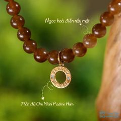 Vòng ngọc hoà điền nâu cuốn đôi charm hoa sen ( VHM 524 )