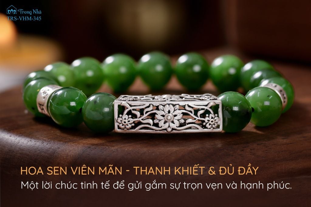 Vòng Ngọc bích mix Sen và Om mani padme hum ( TRS VHM 345 )