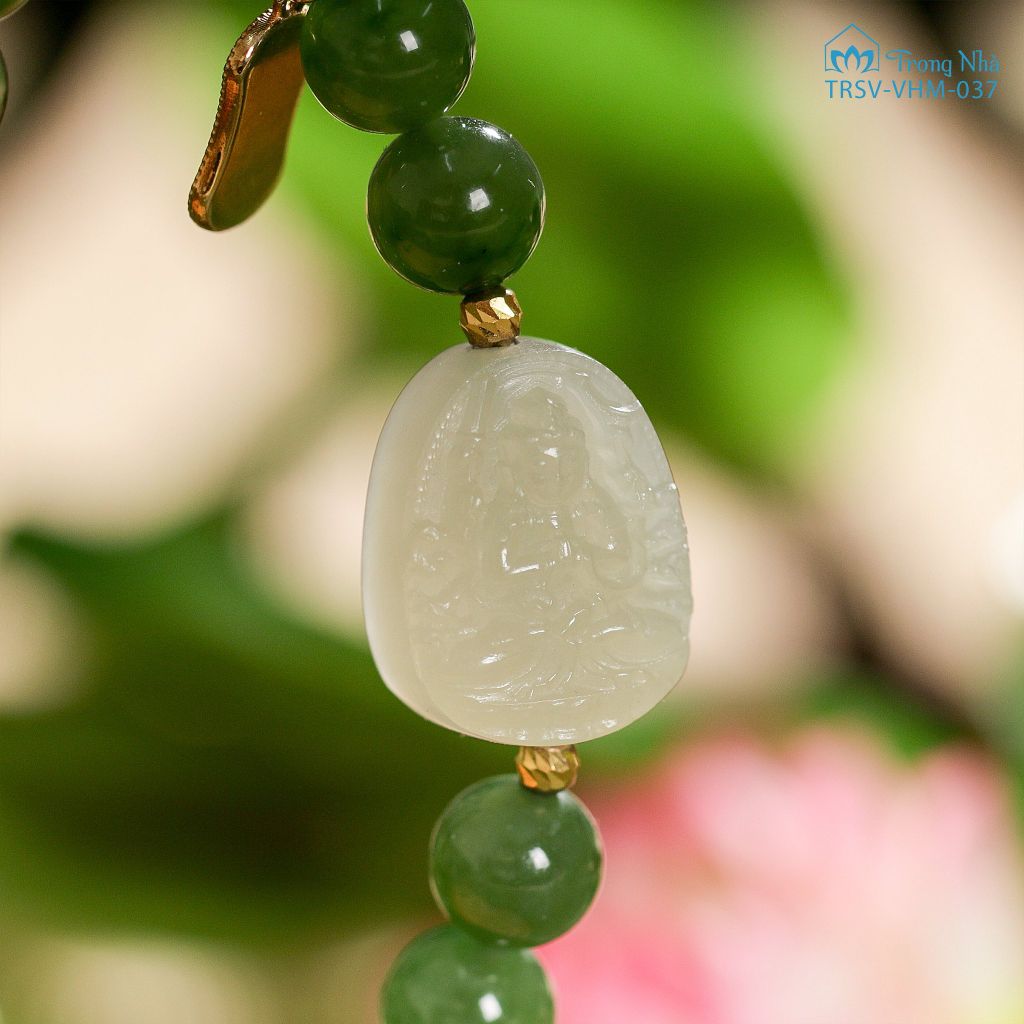 Vòng Ngọc bích charm ngọc khắc hình Phật ( TRSV VHM 037 )